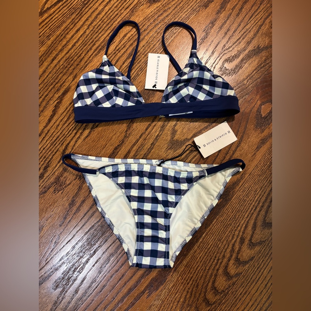 SOLID & STRIPED Navy and White Checkered Bikini